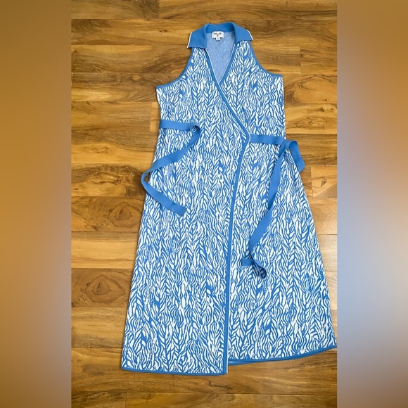 Diane von Furstenberg Collared Midi Wrap Floral Blue White Sweater Dress XL - Picture 12 of 14